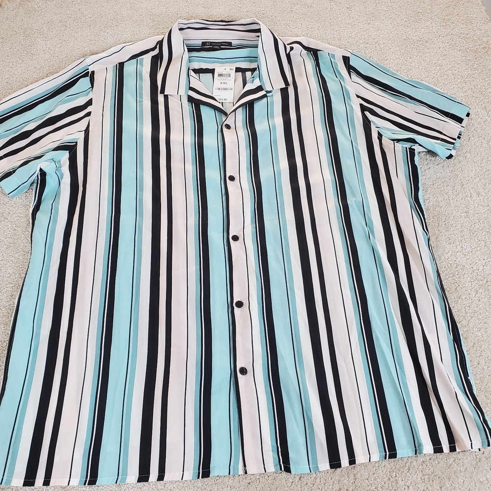 INC International Concepts Men's Button Up Shirt Size 2XL Striped 100%Rayon NWTG